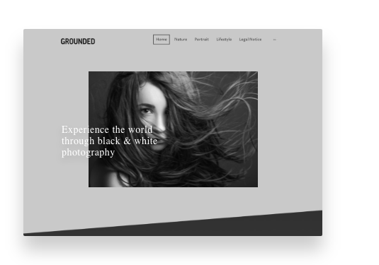 Screenshot from a MyWebsite portfolio template with black and white images 