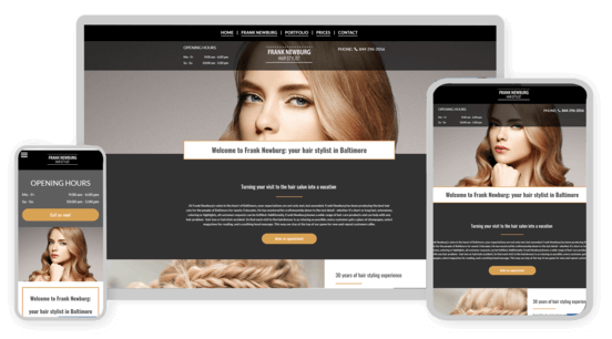 Screenshots of a hairdressers website on various end devices 