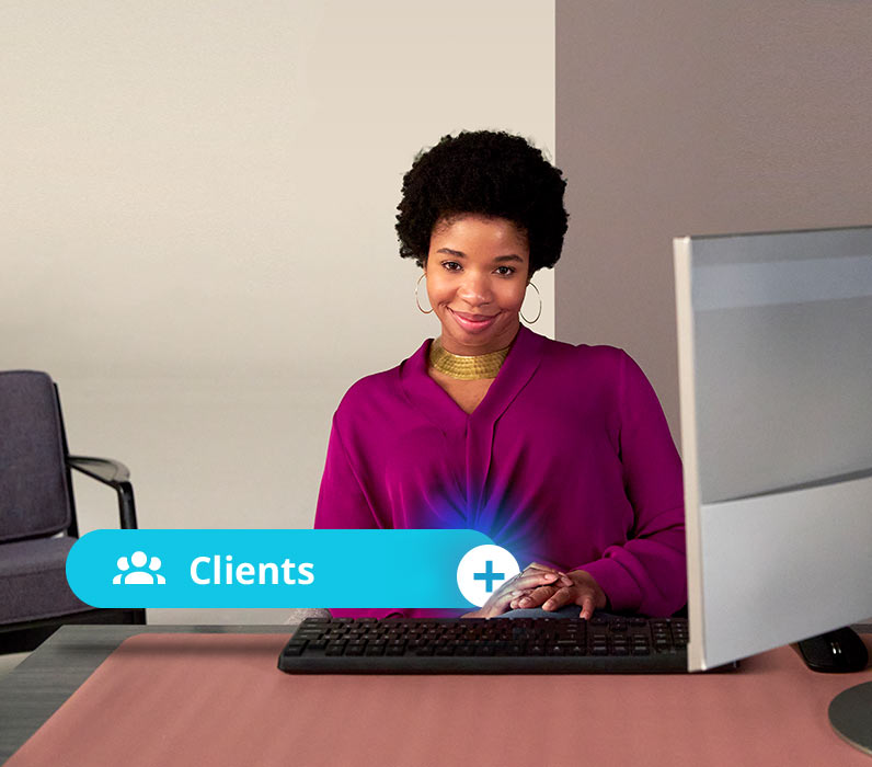 female web developer sitting in her office