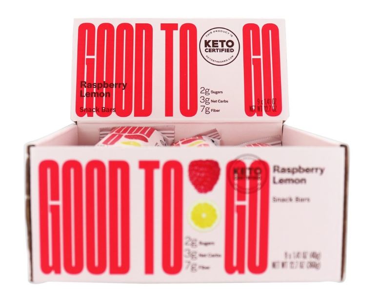 Good To Go Keto Snack Bars Box Raspberry Lemon - 9 Bars