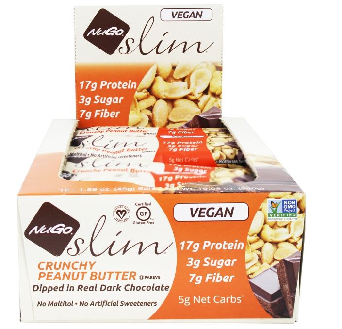 Vegan Slim Real Dark Chocolate Bars Box Crunchy Peanut Butter - 12 Bars