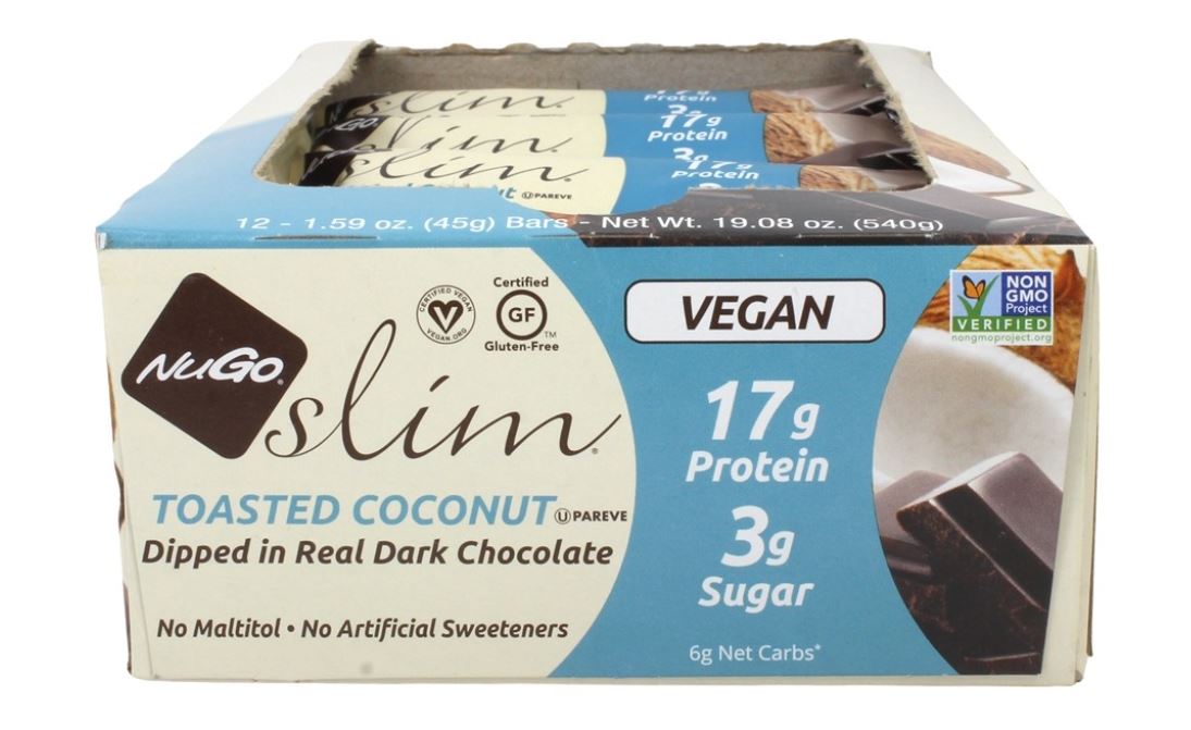 Slim Bars Box Toasted Coconut Dipped in Real Dark Chocolate - 12 Bars