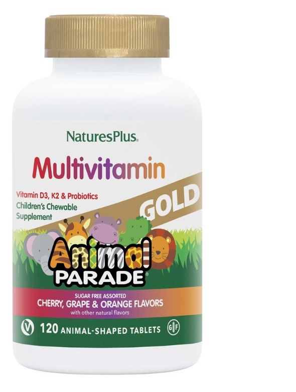 Source of Life Animal Parade Gold Children's Chewable Multi-Vitamin & Mineral Natural Assorted Cherry, Orange, Grape Flavors - 120 Chewable Tablets