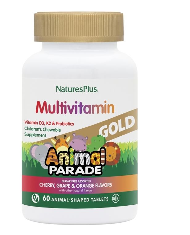 Source of Life Animal Parade Gold Children's Chewable Multi-Vitamin & Mineral Natural Assorted Cherry, Orange, Grape Flavors - 60 Chewable Tablets