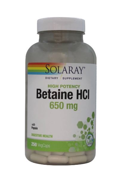 Betaine HCl with Pepsin High Potency 650 mg. - 250 Veg Capsules