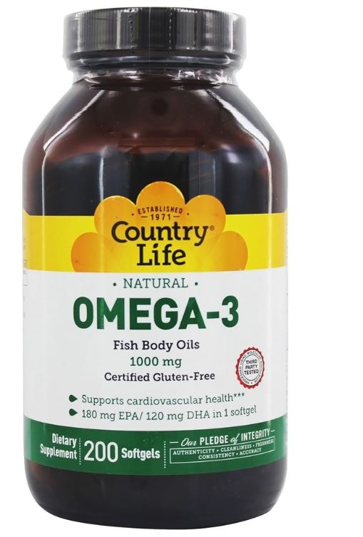 Omega-3 Natural Fish Body Oils Providing EPA and DHA 1000 mg. - 200 Softgels